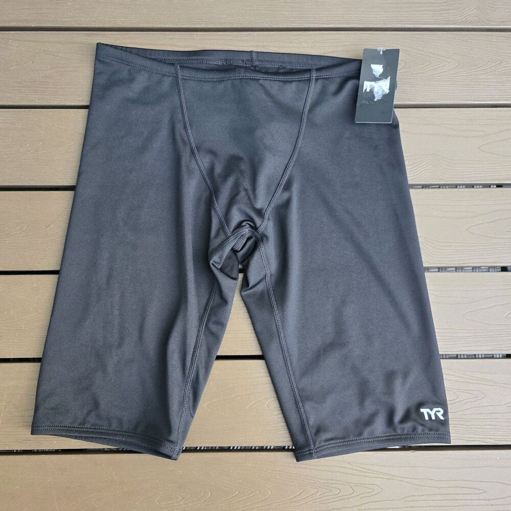 TYR Durafast Elite Men's Solid Black Swim Jammer SZ 34 New